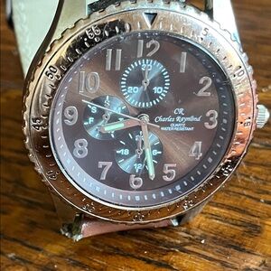 Charles Raymond Brown and Silver Men's Watch leather band new battery